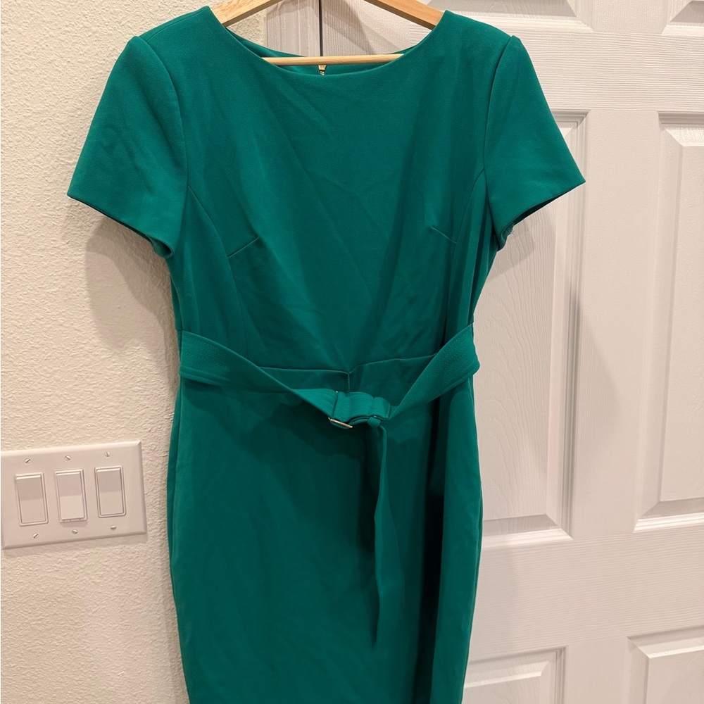 Calvin Klein Teal Short-Sleeve Sheath Dress with Self-Belt